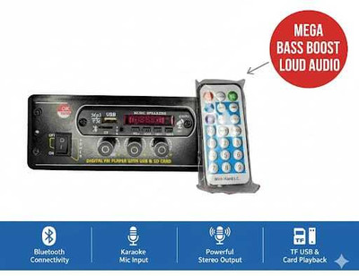 D world 015 CAR USB BLUETOOTH USB AUX FM WITH MIC SLOT 160 W AV Control Amplifier(Black)