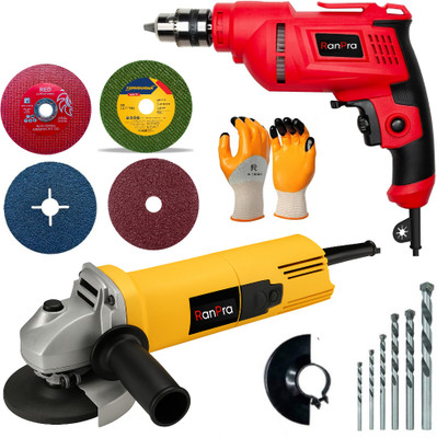 RanPra 4INCH ANGLE GRINDER| 10MM DRILL MACHINE| 5PC DRILL BIT Power & Hand Tool Kit(9 Tools)