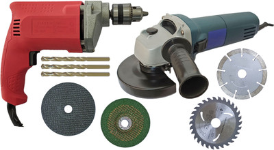 DUMDAAR Sliding Machine 4pc Wheels 10mm Drill machine with 3pc masonry set Angle Grinder(100 mm Wheel Diameter)