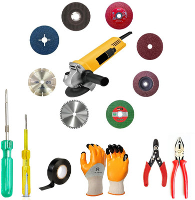 RanPra 4 INCH ANGLE GRINDER WITH 8 PC GRINDING AND CUTTING WHEEL AND 6 HAND TOOL SET Angle Grinder(100 mm Wheel Diameter)