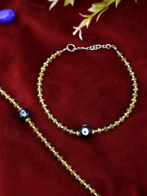 Silvermerc Designs Evil Eye Chain Crystal Anklet Brass Anklet(Pack of 2)