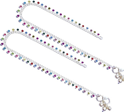AANYACRYSTAL payal silver jewellery women heavy..5 no full part multi colour Alloy Anklet(Pack of 2)