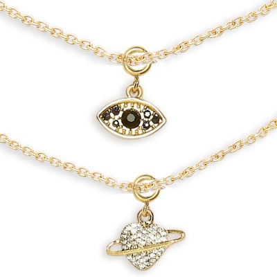 fabula Combo of 2 Gold Fashion Anklets Delicate Evil Eye & Heart Design Charms Alloy Anklet(Pack of 2)