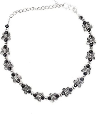 MANMORA MANMORA Silver Plated Butterfly With Black Beads Chain Anklet pack of 2 Copper Anklet(Pack of 2)