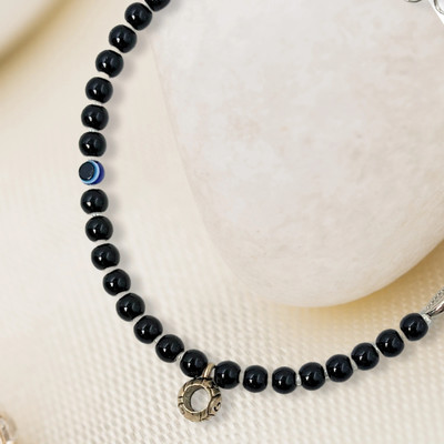 sparkle dreams Black Bead Evil Eye & Fish Anklet Pair for Men & Women Bone Anklet
