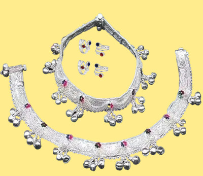 SONU SELECT Indian Traditional White Metal Anklets Payal Designer Fancy With 4Toering Alloy Anklet