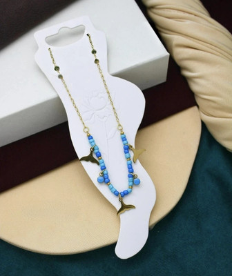 Neelamvarietyz DOLPHINS FINS CHARM WITH SEA BEADS ANKET Stainless Steel Anklet