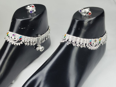 BHAWANA COLLECTION Beautiful Silver Plated Bridal Payal For Women One Pair Alloy Anklet With toe Alloy Anklet(Pack of 2)