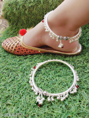 Minkiya Sterling Silver with Jhalar & Mathri For Women's Party - Functions Wear Alloy Anklet