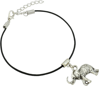 HIGH TRENDZ Stylish Silver Charm In Black Thread Cotton Dori Anklet