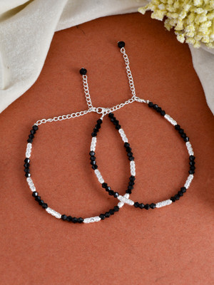Silvermerc Designs Black Beads Silver look Anklet Brass Anklet(Pack of 2)