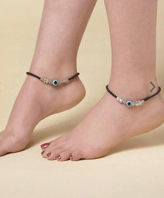 AKsells artificial payal black Anklets for women black anklet najariya for women Alloy Anklet(Pack of 2)