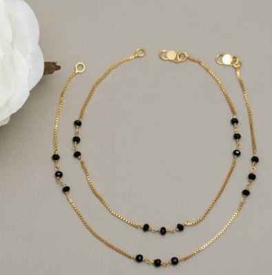 NANMAYA Black beads designer Golden Brass Anklet(Pack of 2)
