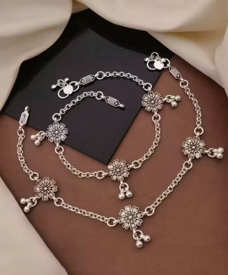 UDk Silver Plated Floral Design Anklets for Women Alloy Anklet(Pack of 2)