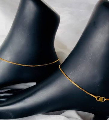 SaveriGroup Daily Wear Simple Gold Plated Anklets 11 Inches For Women and Girls Brass Anklet(Pack of 2)