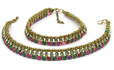 SHREE MAULI CREATION Golden Multi Color Pearl Stone Anklet Alloy Anklet(Pack of 2)