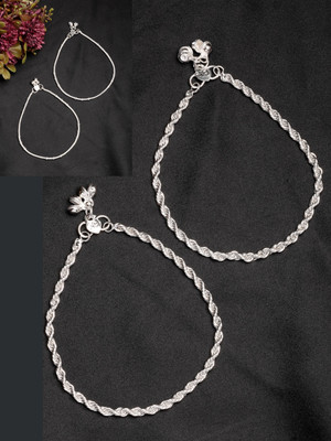 NVR NVR Women's Pair of 2 Silver-Plated Anklets Brass Anklet(Pack of 2)