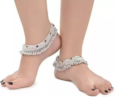 Qrown Traditional Ethnic Heavy Fancy work Payal/Pajeb (Pack of 2) Alloy Anklet