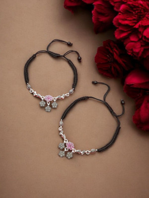 UDk Vintage Floral Alloy Anklet with Black Thread Base Alloy Anklet(Pack of 2)