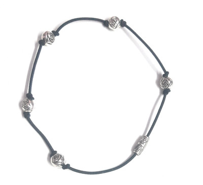 Shukrana MANMORA NEW DESIGN SILVER SHADED FLOWER BEADS BLACK ELASTIC THREAD ANKLET Fabric Anklet