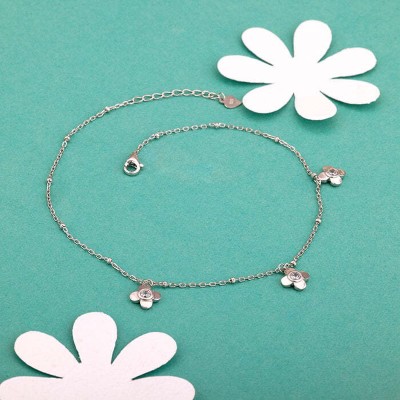 GIVA Silver Zircon Clover Charm Anklet for Womens Sterling Silver Anklet