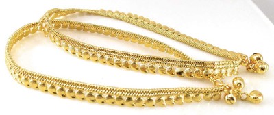 AFJ GOLD 10.5'' One Gram Gold Plated Traditional Trendy Stylish Anklets, Kolusu, Payal. Copper Anklet(Pack of 2)