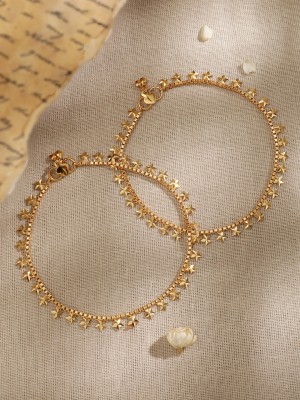 RUBANS Chic 22K Gold-Plated Linked Anklet Brass Anklet(Pack of 2)