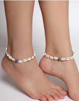 AGASTYA CREATIONS Set of 2 Evil Eye and Cowry Shell Anklets Alloy Anklet(Pack of 2)