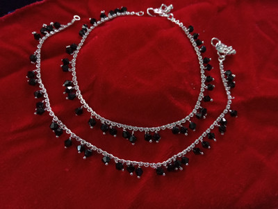 GRISHMA Black crystal girlish anklet Alloy Anklet(Pack of 2)