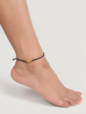 Silvermerc Designs Affinity Charm Gold Plated Black Thread Anklet Brass Anklet