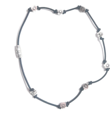 Shukrana MANMORA NEW DESIGN SILVER SHADED FLOWER BEADS BLACK ELASTIC THREAD ANKLET Fabric Anklet