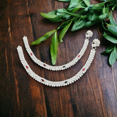 aklina Silver Ethnic Meenakari Studded Alloy Anklet(Pack of 2)