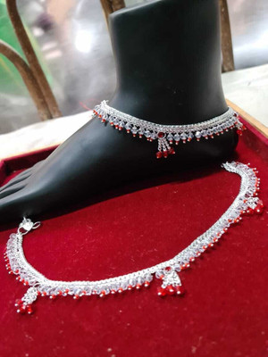 KALICHARANSONS TRADITIONAL FANCY WHITE ALLOY STUUNING DESIGN PAYAL Alloy Anklet(Pack of 2)
