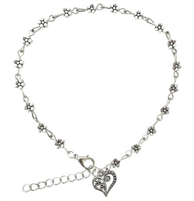 fabula Oxidised Silver Floral Heart Bohemian Fashion Anklet For Women & Girls Alloy Anklet
