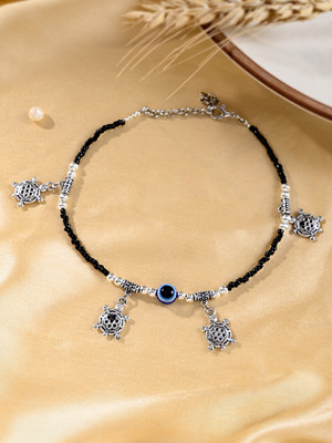 Silvermerc Designs Silver Anklet with Evil Eye Anklet For Women Brass Anklet