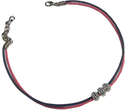 Gurjari Jewellers Black + Red Thread Anklet with three Oxidised beads Cotton Dori Anklet