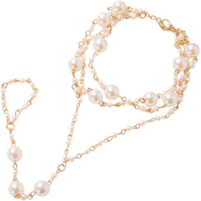 RVM Jewels 1pc Pearl Payal Anklet With Toe Ring Multi Layer Gold Chain Anklets Women Alloy Toe Anklet