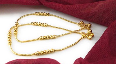 AFJ GOLD 10.5'' One Gram Gold Plated Traditional Stylish Anklets, Kolusu ,Payal, Ghungroo Copper Anklet(Pack of 2)