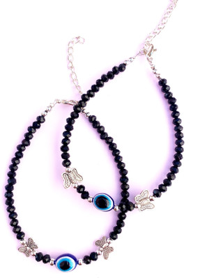 jsv cahira Black Beads Evil Eye Butterfly Anklets Alloy Anklet(Pack of 2)