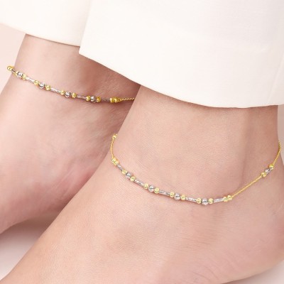 ZAVYA Duo Radiance Gold & Rhodium Plated Sterling Silver Anklet(Pack of 2)