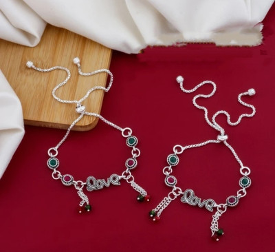 SaveriGroup SaveriGroup Premium Quality Silver Plated Adjustable Anklets For Women and Girls Brass Anklet(Pack of 2)