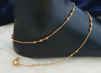 Kunjus Artificial Beads and Crystal Handmade Golden Brass Anklet(Pack of 2)
