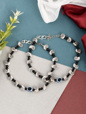 Silvermerc Designs Evil Eye snail oxidised anklet Brass Anklet(Pack of 2)