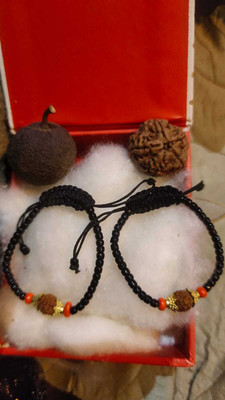 Shiv Aastha Baby Rudraksha Nazar Bracelet Combo Pack Of 2 With 1pc. 5 Mukhi Rudraksha Beads Cotton Dori, Stone Anklet(Pack of 2)