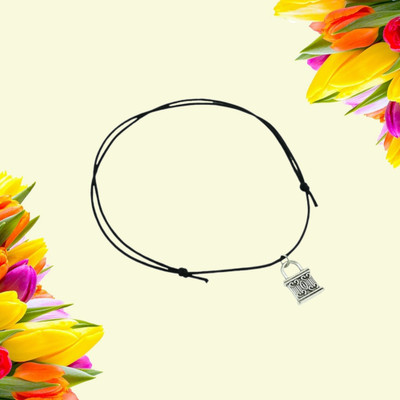 HIGH TRENDZ Black Thread Adjustable Knot With Oxidised Silver Charm Cotton Dori Anklet