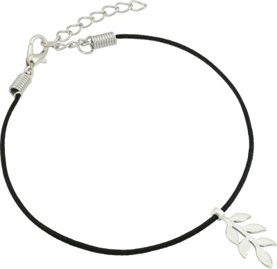 house of common Stylish Silver Charm In Black Thread Cotton Dori Anklet