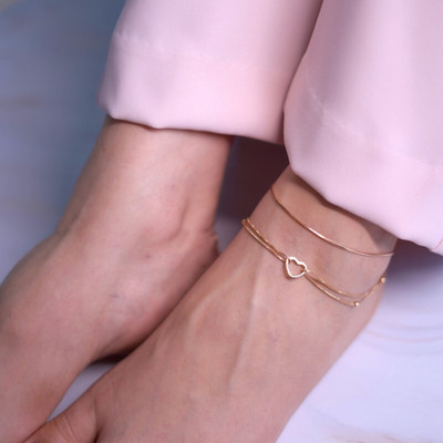 ZAVYA Linked Hearts Harmony Rose Gold-Plated Combo 925 Sterling Silver Anklet(Pack of 2)