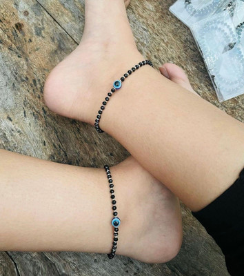 Kaamayani Evil eye Anklet pack of 2 Black Beads anklet for Girls with Silver Beads Alloy Anklet(Pack of 2)