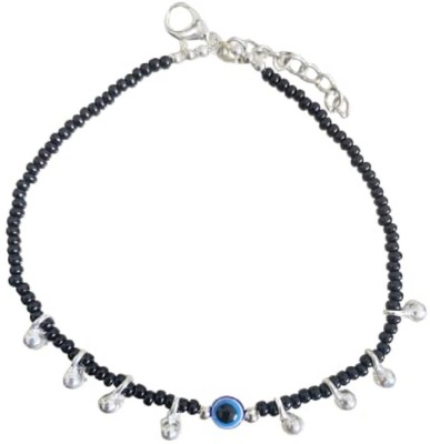 shukarana Trendy Black Beads With Silver Ghungroo Blue Evil Eye Chain Anklet For Girls Crystal Anklet