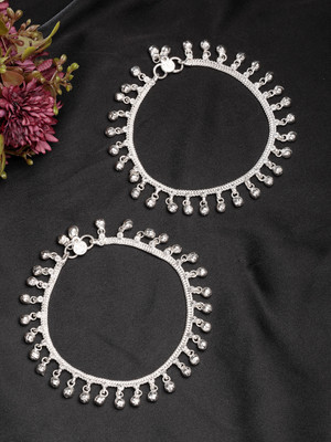 NVR NVR Women's Set of 2 Silver-Plated Ghungroo-Beaded Anklets Brass Anklet(Pack of 2)